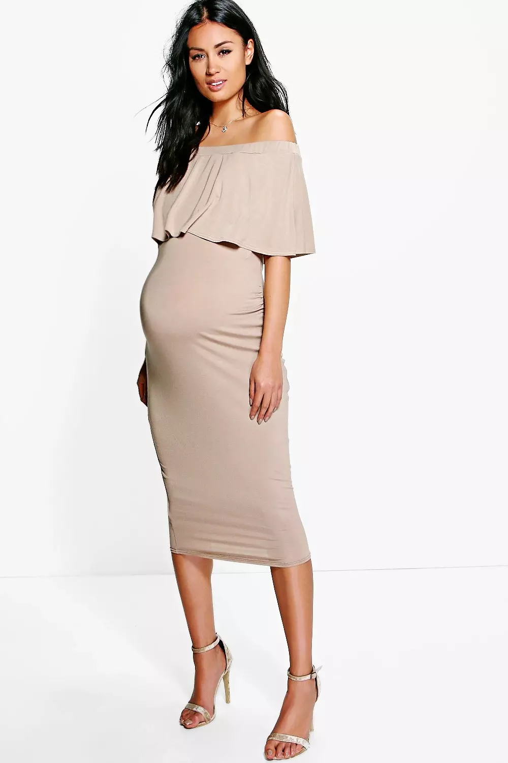 Boohoo off the shoulder hotsell maternity dress