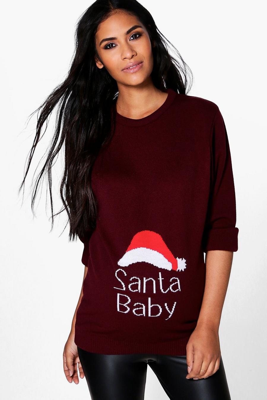 Mama Weihnachtspullover mit Santa Baby, Weinrot image number 1