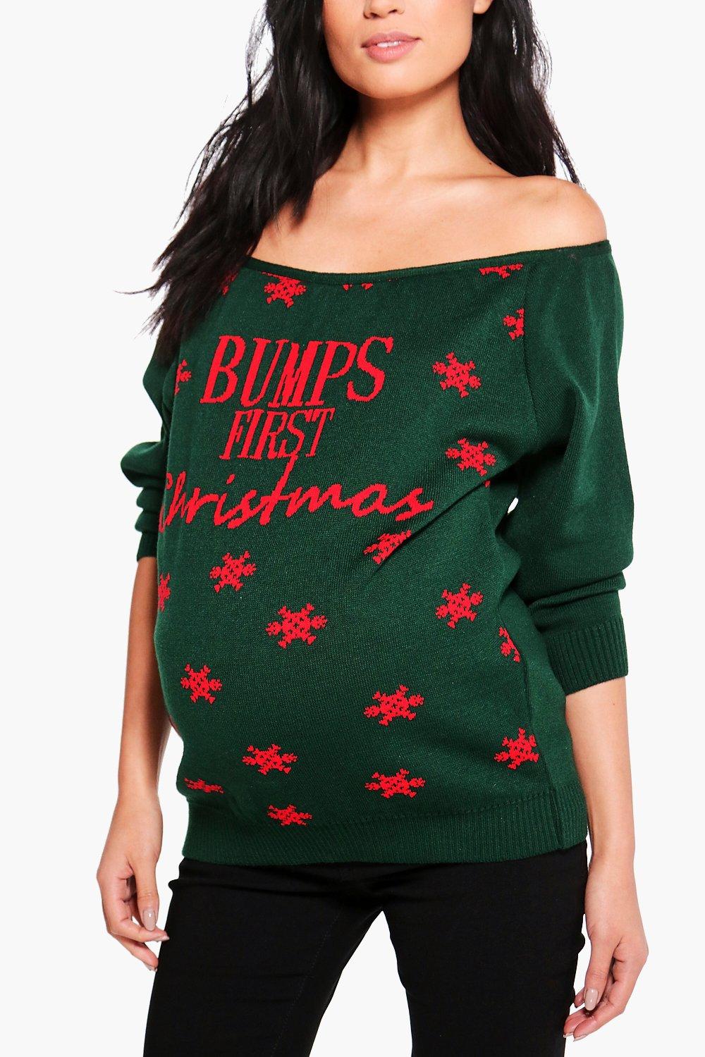 Women s Maternity Off The Shoulder Christmas Jumper Boohoo UK