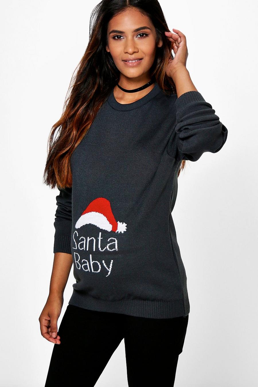 Grey Maternity Santa Baby Christmas Sweater image number 1