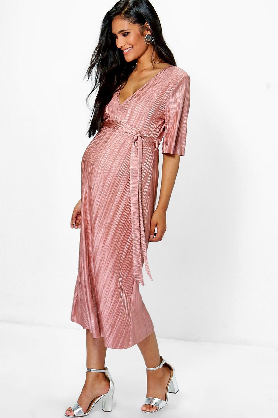 Pink Maternity Shreya Pleated Midi Dress image number 1