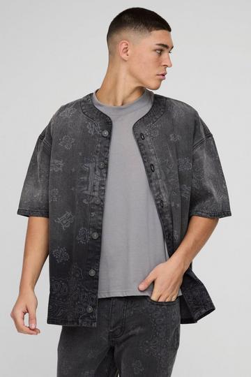 Chemise de baseball en jean à imprimé bandana black