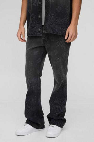 Laser Print Flared Slim Fit Bandana Jeans black