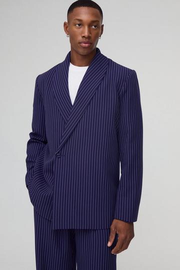 Relaxed Fit Asymmetrical Pinstripe Blazer navy