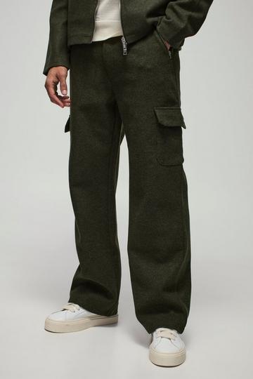 Relaxed Fit Wool Look Fixed Waistband Trousers khaki