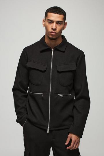 Regular Fit Pocket Detail Wool Look Harrington black