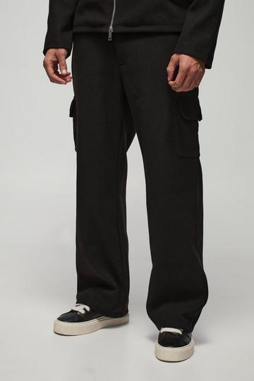 Relaxed Fit Wool Look Fixed Waistband Trousers black