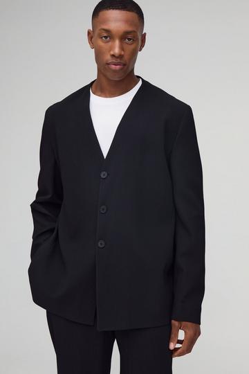 Oversized Collarless Pleated Blazer black