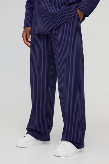 Wide Leg Pinstripe Fixed Waist Trouser navy