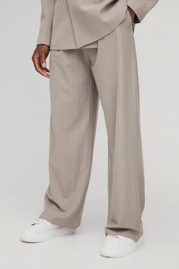 Wide Leg Pinstripe Fixed Waist Trouser stone