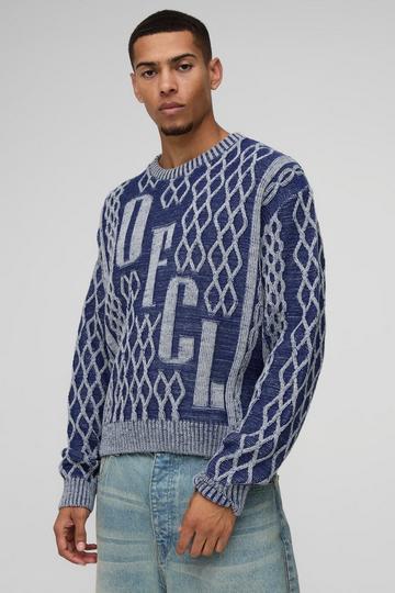 Oversized Boxy OFCL Contrast Knitted Jumper blue