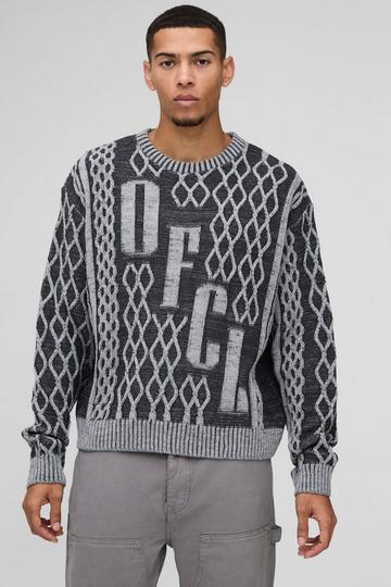 Oversized Boxy OFCL Contrast Knitted Jumper charcoal