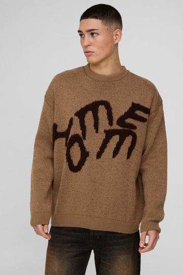 Oversized Fluffy Graphic Homme Knitted Jumper taupe