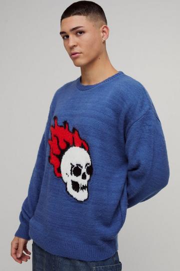 Oversized Pluizige Gebreide Schedel Trui blue