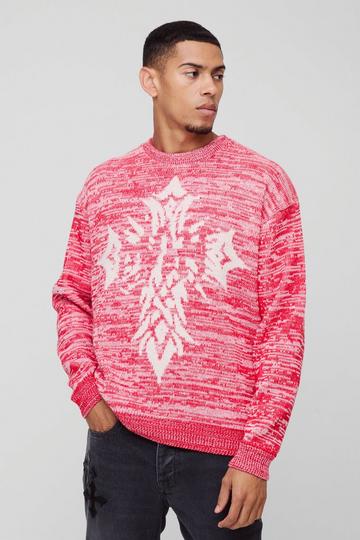 Oversized Cross Graphic Twisted Yarn Brushed Knitted Jumper red