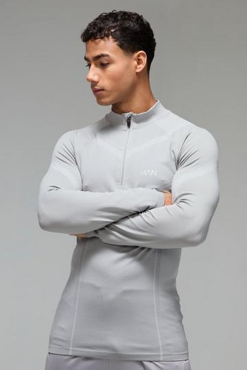 Man Active Seamless Muscle Fit 1/4 Zip Top grey