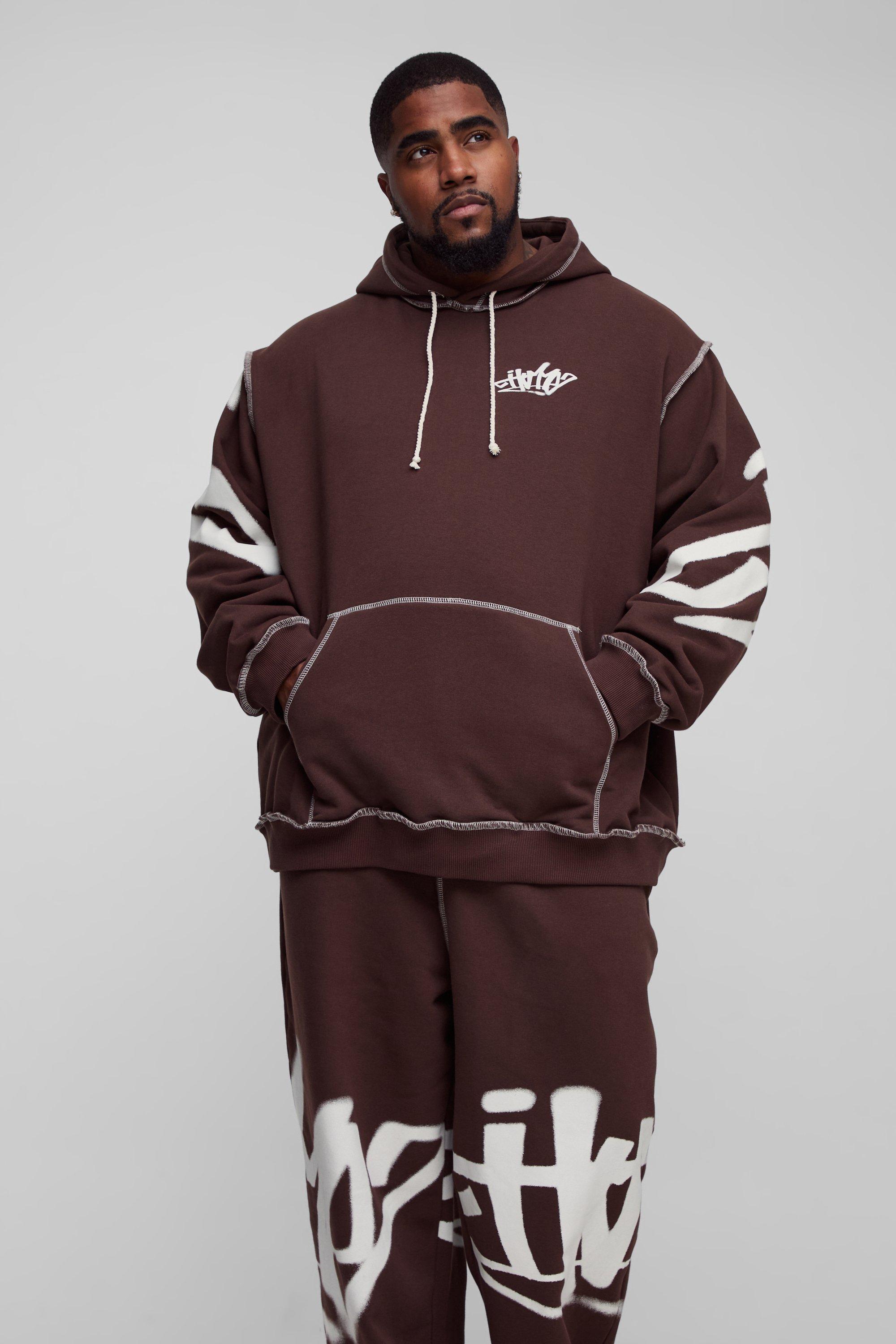 関送込★boohoo★Graffiti rope drawcord トラックスーツ Plus Oversized Man Graffiti Rope Drawcord Hooded Tracksuit