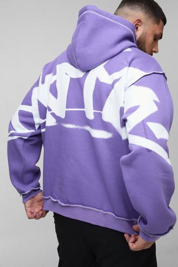 Purple Plus Oversized Man Graffiti Rope Drawcord Hoodie