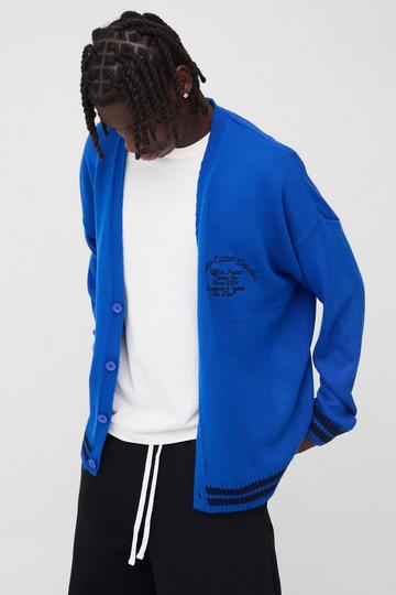 Oversized Gebreide Drop Shoulder Varsity Cardigan cobalt