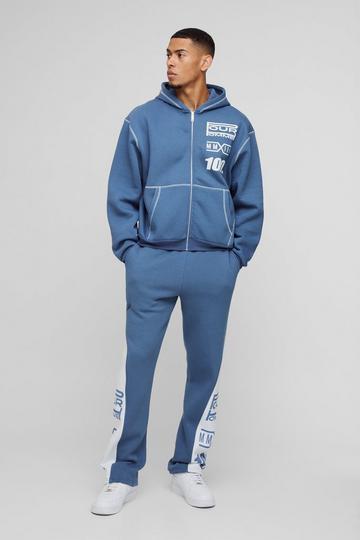 Oversized Boxy Moto Gusset Zip Through Hooded Tracksuit blue