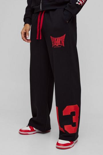 Wide Leg Varsity Mesh Applique Jogger black