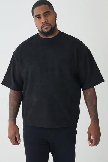 Black Tall Oversized Boxy Faux Suede T-Shirt