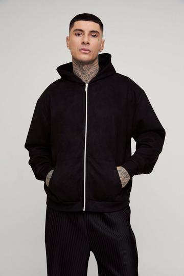 Tall Oversized Boxy Nep Suède Hoodie Met Rits black