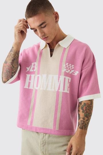 Pink Oversized Boxy Football Knitted Polo