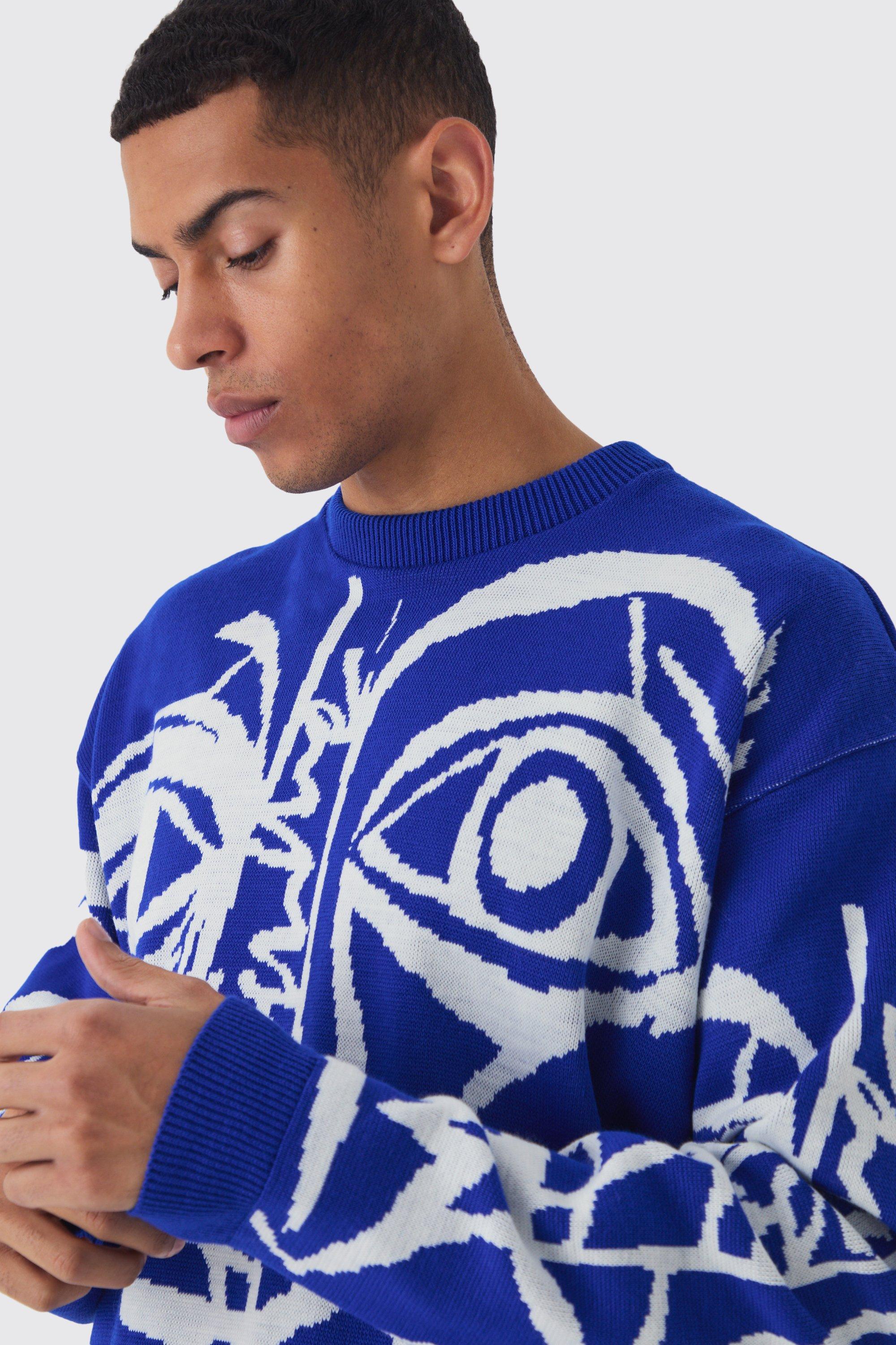 Oversized Boxy Abstract Line Face Knitted Jumper boohoo IE