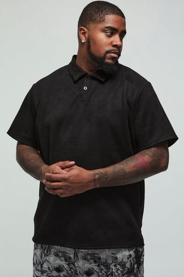 Plus Slim Faux Suede Polo black