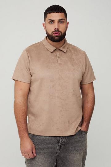 Plus Slim Faux Suede Polo taupe