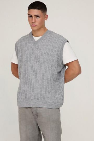 Oversized V Neck Cable Knitted Vest light grey