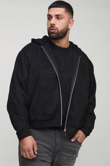 Plus Oversized Boxy Nep Suède Hoodie Met Rits black