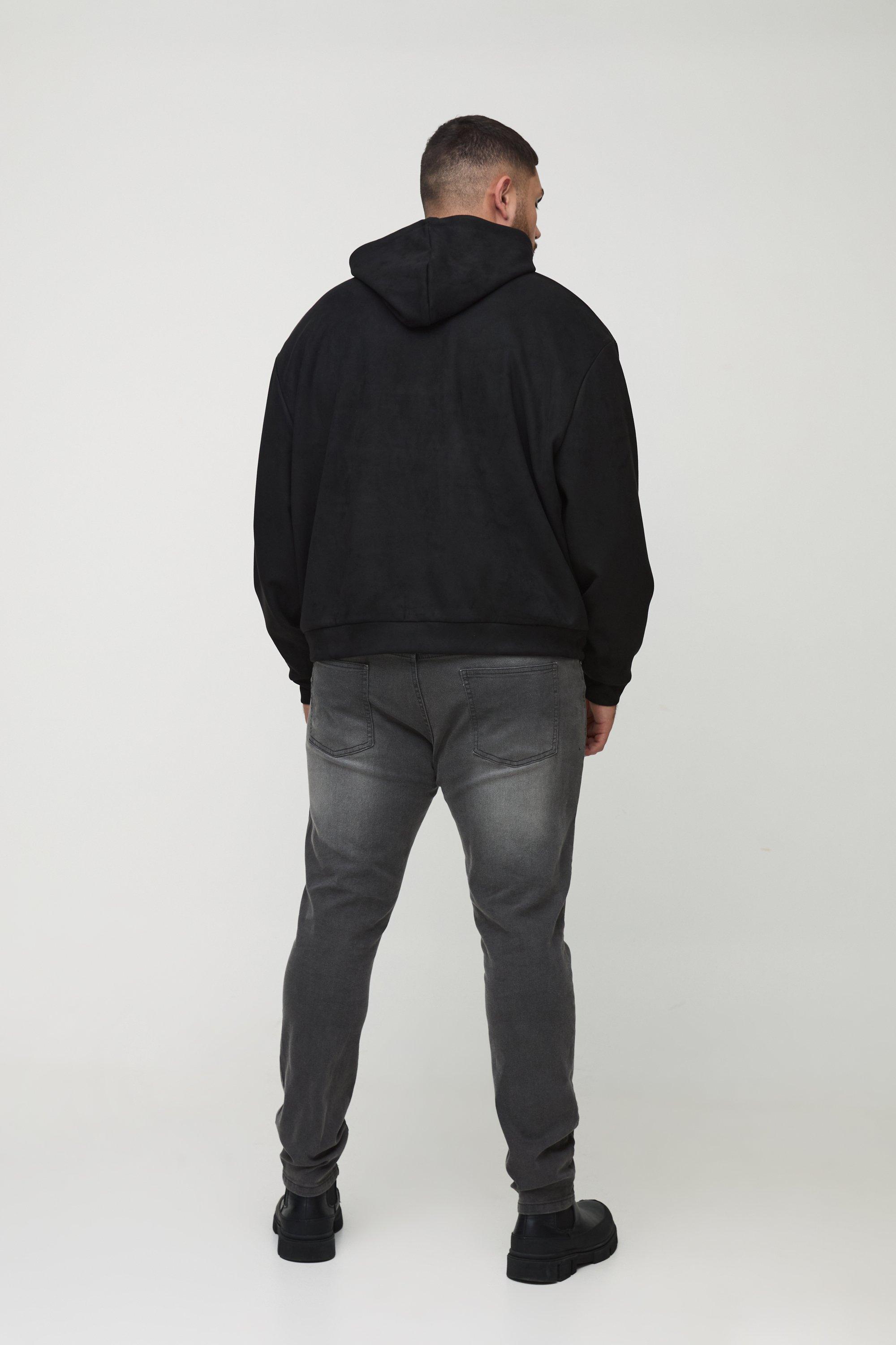 Black suede hoodie online