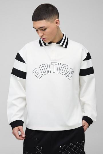 Oversized Edition Printed Rib Collar Rugby Polo ecru