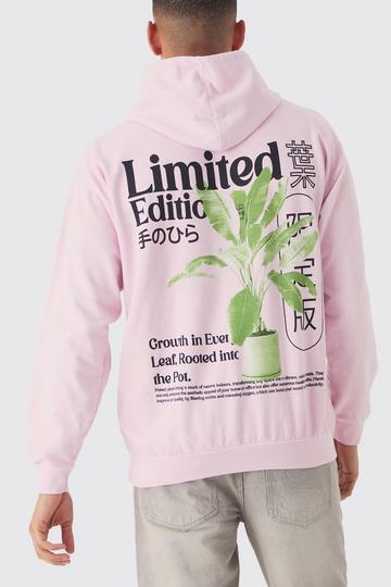 Pink Limited Edition Plant Graphic Washed Hoodie