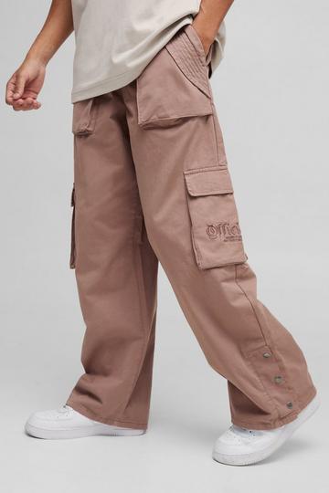 Pantalon cargo baggy à broderie taupe