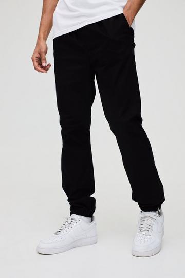 Black Elasticated Waist Slim Soft Twill Pintuck Trousers