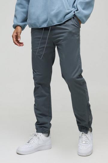 Elasticated Waist Slim Soft Twill Cuffed Trousers light grey