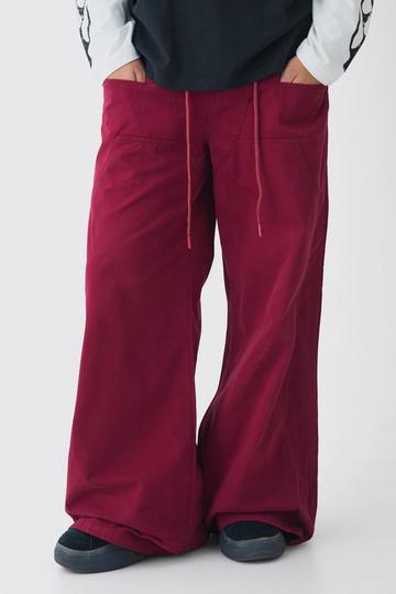 Elasticated Waist Extreme Baggy Twill Waistband Detail Trousers burgundy