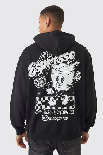 Oversized Espresso Cartoon Puff Print Hoodie black