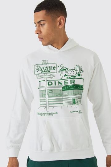 Sunrise Diner Cartoon Line Drawn Graphic Hoodie white