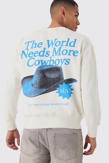 Retro Western Cowboy Hat Graphic Washed Sweatshirt ecru