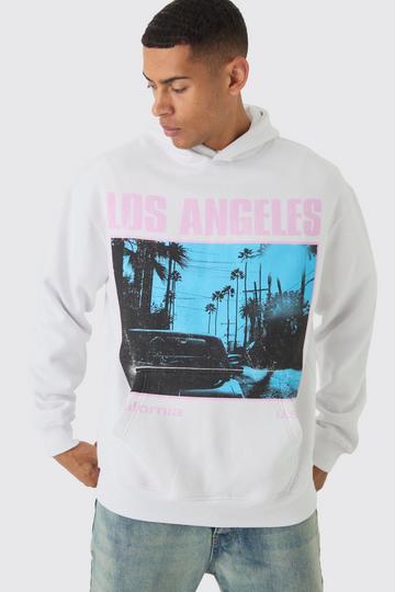 Oversized Los Angeles Retro Box Graphic Hoodie white