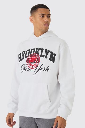 Oversized Brooklyn Varsity Graphic Hoodie white