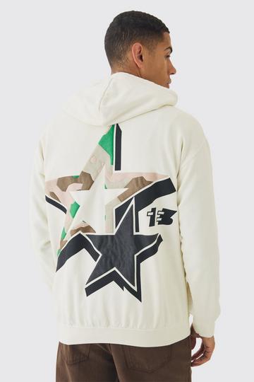 Camo Star Puff Print Hoodie ecru