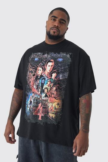 Plus Stranger Things License Oversized T-Shirt black