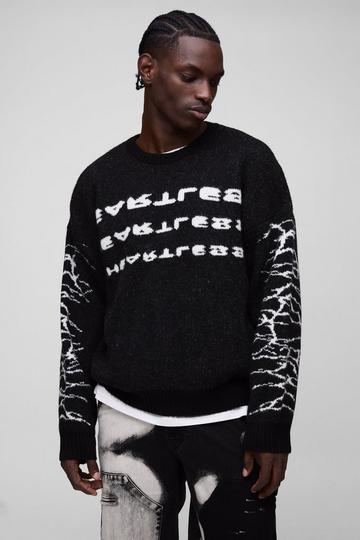 Oversized Boxy Brushed Heartless Graphic Knitted Jumper black