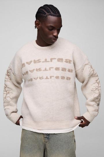 Oversized Boxy Brushed Heartless Graphic Knitted Jumper stone