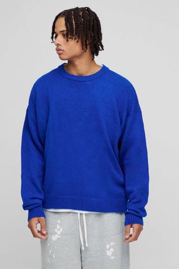 Oversized Boxy Brushed Knitted Jumper cobalt